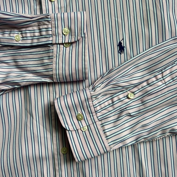 Ralph Lauren Classic Fit Shirt 17 1/2 36/37 Pink /Navy Stripe Long Sleeve *** - Picture 1 of 11